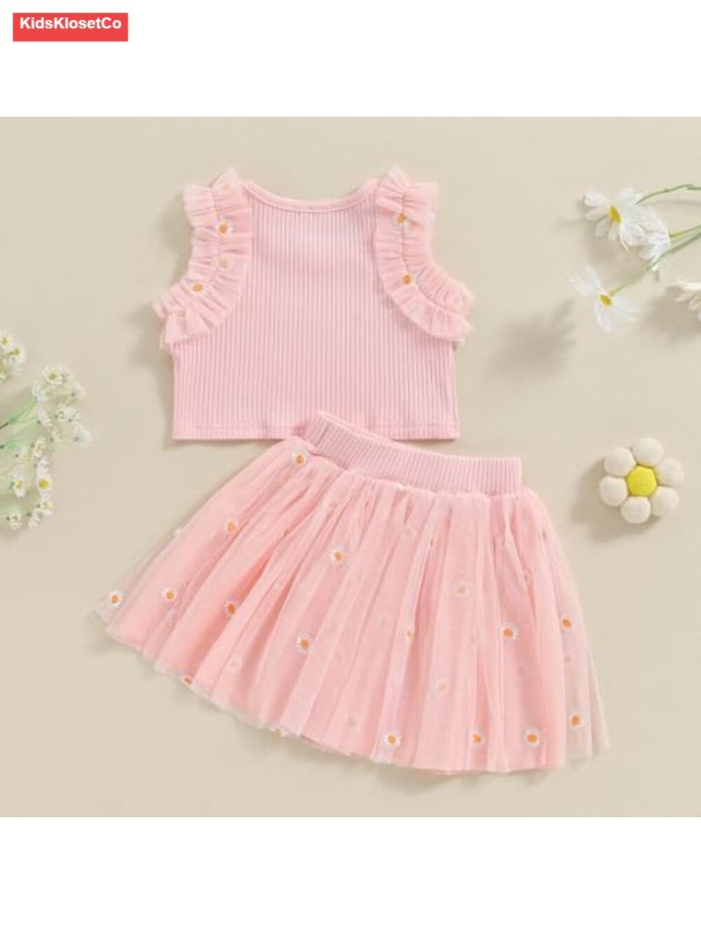 Toddler Girl Daisy Tutu Skirt Set Ruffle Tank Top Summer 2-Piece - Picture 6 of 6